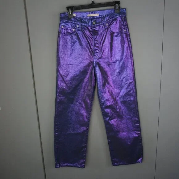 New Levi's Premium Candy Coated Ribcage Straight Ankle Jeans in Purple size 24